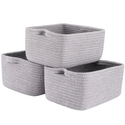 Storage Baskets For Shelves 3 PackWoven Closet Shelf Organisers Fabric Bins Gray from B&Q