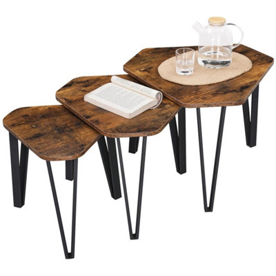 Rustic Nesting Coffee Table Set Of 3 End Tables Industrial Stacking Side Tables from B&Q