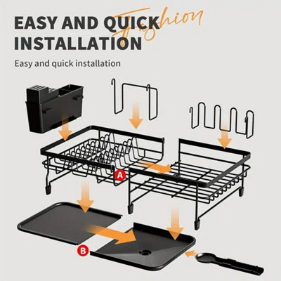 Retractable Dish Drainer Cutlery Holder Plate Rack Kitchen Sink With Drip Tray