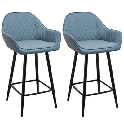  - Blue Set Of 2 Modern Bar Stool Faux Leather Kitchen Island Chair Pub Cafe Restaurant