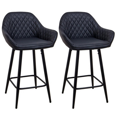  - Black Set Of 2 Modern Bar Stool Faux Leather Kitchen Island Chair Pub Cafe Restaurant