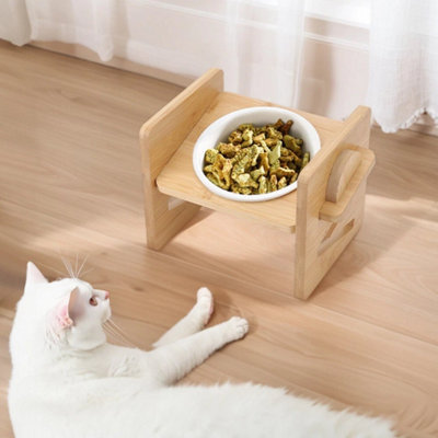  - Single Bowl Cat Dog Bowl Raised Bamboo Stand Puppy Kitten Pet Feeder Feeding Food And Water