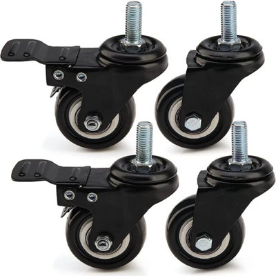 Rubber Swivel Castor Wheels Furniture Trolley Caster Brake 60Kg from B&Q