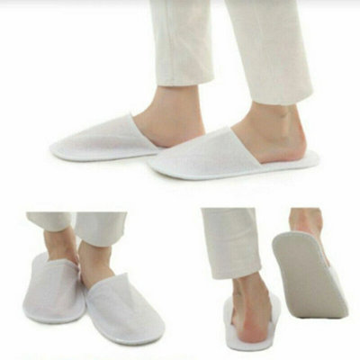 5 Pair Spa Hotel Guest Slippers White Disposable Terry Close Toe Unisex Slipper from B&Q