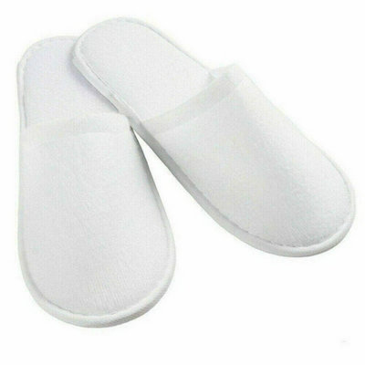 1 Pair Spa Hotel Guest Slippers White Disposable Terry Close Toe Unisex Slipper from B&Q