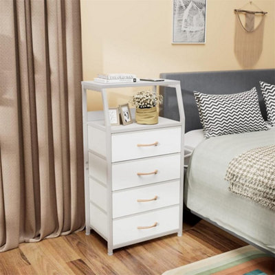  - 4-Drawer Bedside Table With Open Shelf Storage Nightstand White