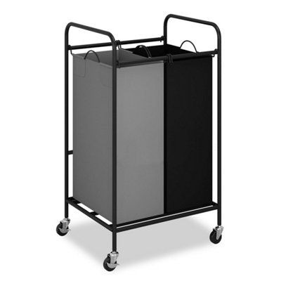  - 2 Bag Laundry Sorter Hamper With Removable 45L Bags Lockable Wheels Metal Frame