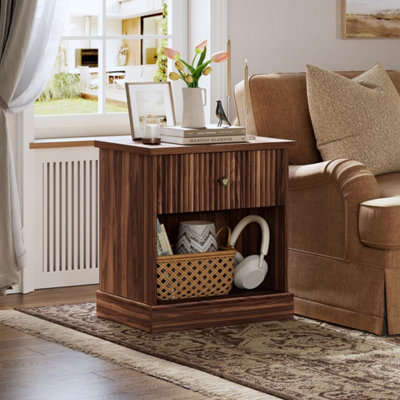  - Fluted Nightstand Drawer Wood End Table Bedside Cabinet