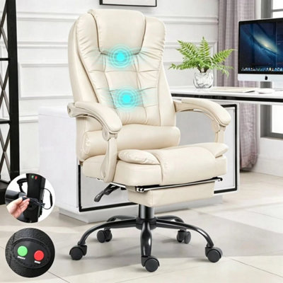  - Executive Office Chair Swivel Recliner Home Computer Desk Gaming Chair Footrest 2 Point Massage Chair White