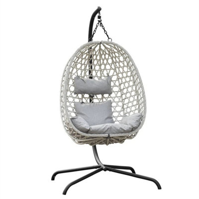  - Rattan Hanging Egg Chair Swing Stand Light Grey