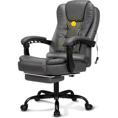  - Executive Office Chair Swivel Recliner Home Computer Desk Gaming Chair Footrest 2 Point Massage Chair Grey