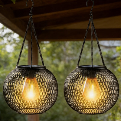  - 2X Solar Powered Led Hanging Lantern Lights Waterproof