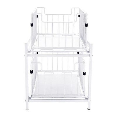  - White 2Tier Large Under Sink Pull-Out Drawer Storage Shelf Organizer Kitchen Bathroom