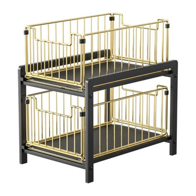  - Black Gold 2Tier Large Under Sink Pull-Out Drawer Storage Shelf Organizer Kitchen Bathroom