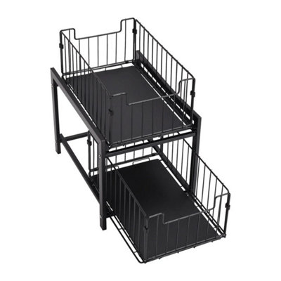  - Black 2Tier Large Under Sink Pull-Out Drawer Storage Shelf Organizer Kitchen Bathroom
