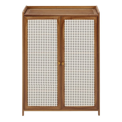  - Rattan Effect Doors Shoe Cabinet Cupboard Storage Footwear Stand Wooden Rackunit