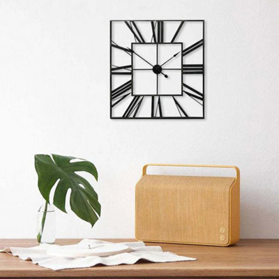  - 60Cm Large Skeleton Metal Roman Wall Clock Big Numerals Giant Open Square Face