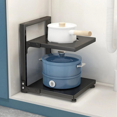  - 2 Tier Kitchen Pots Pan Storage Rack Saucepan Stand Shelf Organiser Holder