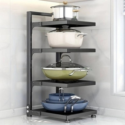  - 4 Tier Kitchen Pots Pan Storage Rack Saucepan Stand Shelf Organiser Holder