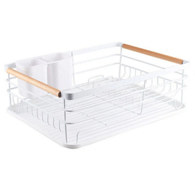  - White Dish Drainer Rack Kitchen Sink Washing Plates Draining Board Cutlery Holder Cups
