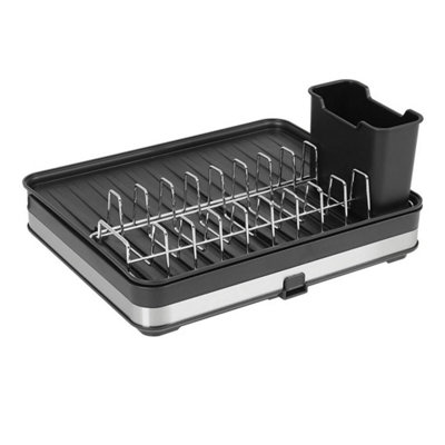  - A-Black Large Kitchen Dish Drying Rack Drainer Sink Plate Draining Tray Cutlery Holder
