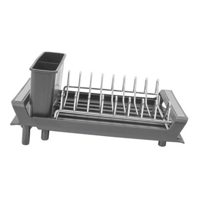  - Grey Large Kitchen Dish Drying Rack Drainer Sink Plate Draining Tray Cutlery Holder