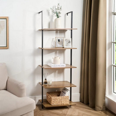  - Wall Mounted Shelf 3/5 Tier Home Display Unit Shelving Rack Space Saving 5 TierDark Wood