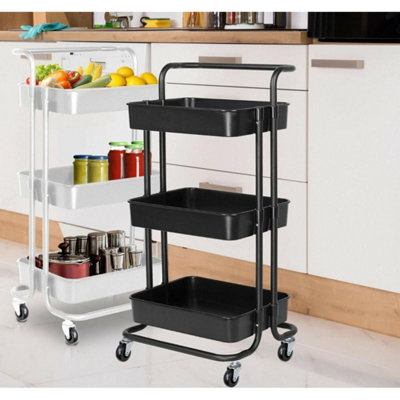 Kitchen Utility Rolling Rack Tray Shelf Black