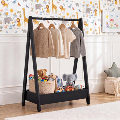  - Clothes Rack Hanging Rail Pine Wooden Coloured Coats Portable Hanger Black