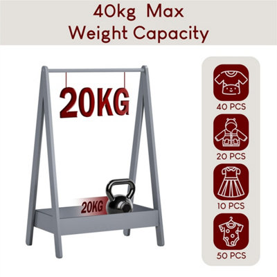  - Clothes Rack Hanging Rail Pine Wooden Coloured Coats Portable Hanger Grey