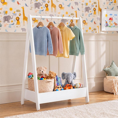  - Clothes Rack Hanging Rail Pine Wooden Coloured Coats Portable Hanger White