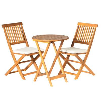 - 3Pcs Garden Folding Bistro Set Acacia Wood Table Chair W/ Cushions Garden Patio