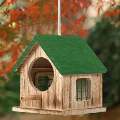  - Hanging Wooden Bird House Feeder Green