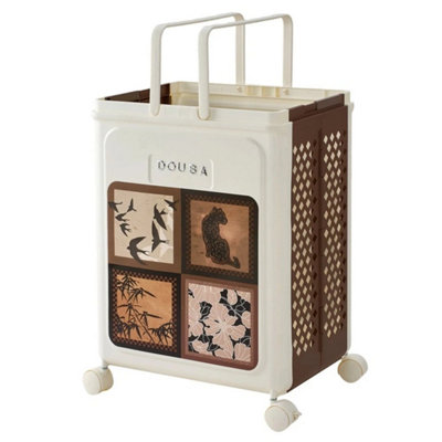  - A  50L Cream White Foldable  Compartment Laundry Washing Basket Storage Bin Box On Wheels
