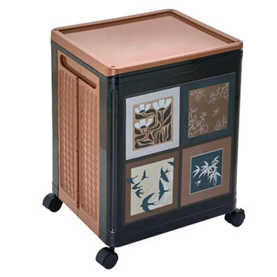  - B 66L Vintage Black Brown Foldable  Compartment Laundry Washing Basket Storage Bin Box On Wheels