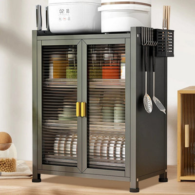  - 3 Tier Kitchen Storage Cabinet Larder Pantry Cupboard Microwave Stand Shelve