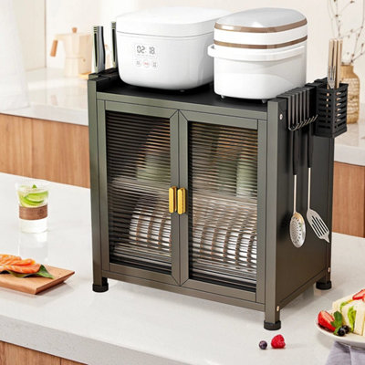  - 2Tier Kitchen Storage Cabinet Larder Pantry Cupboard Microwave Stand Shelve