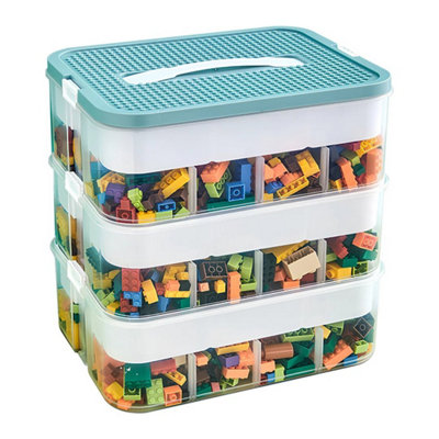  - Green Storage Boxes For Lego Building Blocks 3-Tier Stackable Adjustable Compartments