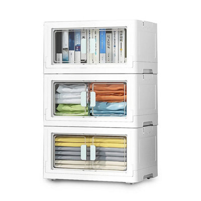  - 3X Stackable Folding Wardrobe Organiser Box Collapsible Clothes Tidy Storage Box