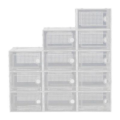  - 12 X Stackable Foldable Boxes Trainers Organiser Clear Plastic Shoe Storage Box