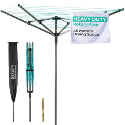  - 4 Arm Rotary Airer 45M Outdoor Clothes Line Dryer Charcoal Cover Spike