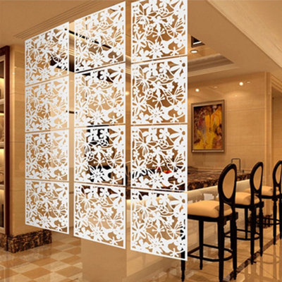  - 12Pcs Paravent Partition Wall Room Divider Hollow Flowers Hanging Screen