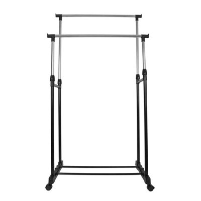  - Double Clothes Rail Storage Garment Shelf Adjustable Hanging Display Stand Rack