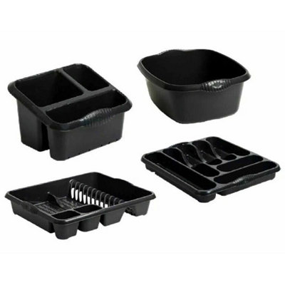  - Graphite Grey Of 4 Plastic Dish Drainers With Bowl And Cutlery Tray