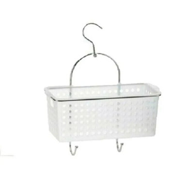  - 1-Tier Shower Caddy Plastic Basket Metal Frame Shelf Tidy Holder Rack With Hook