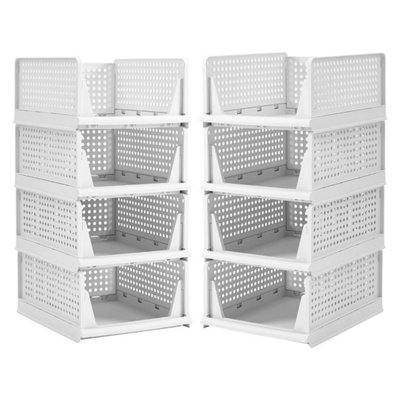 - 4X Stackable Folding Wardrobe Organiser Shelf Pull Out Closet Storage Box Drawer