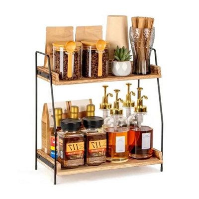  - 2 Tier Wooden Spice Jar Rack Coffee Shelf Organiser Kitchen