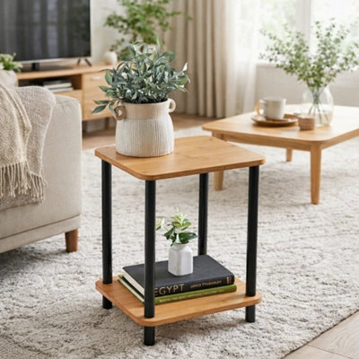  - 2 Tier Bamboo Side Table With Shelf Bedside Coffee End Table