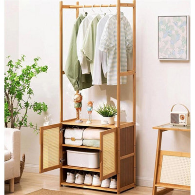 Clothes Rack Wardrobe Garment Stand Hanging Coat Rail With Cabinet