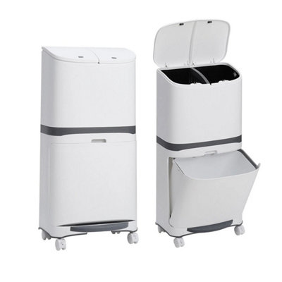 Kitchen 2 Compartment Rubbish Waste Can Recycling Pedal Trash Bin